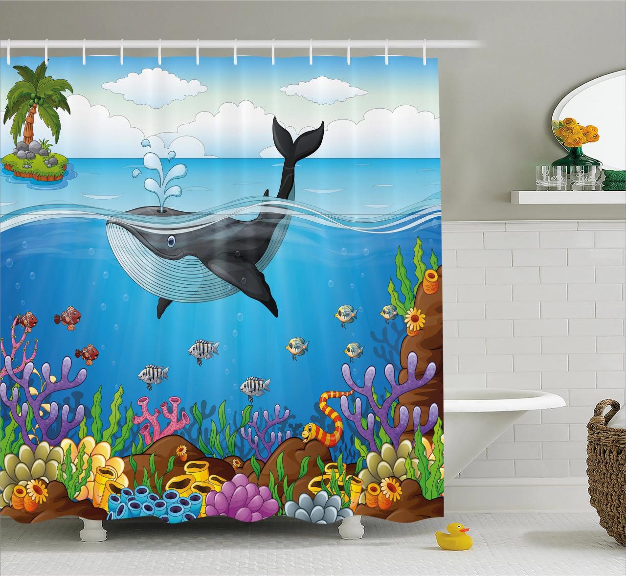 Whale Decor Shower Curtain, A massive Whale the Master of the Oceans