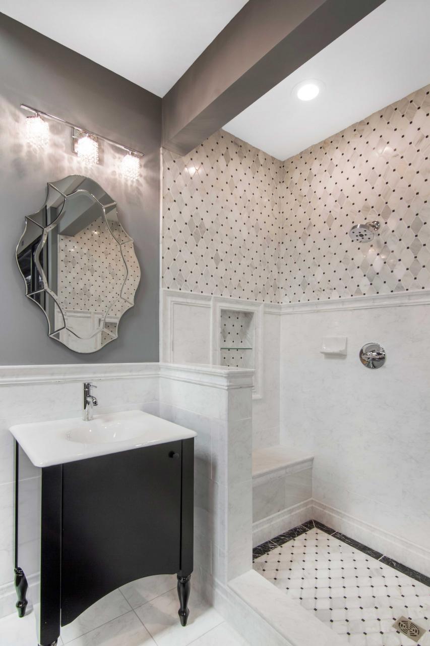Traditional and modern look with classic bathroom tile Carrara Gris
