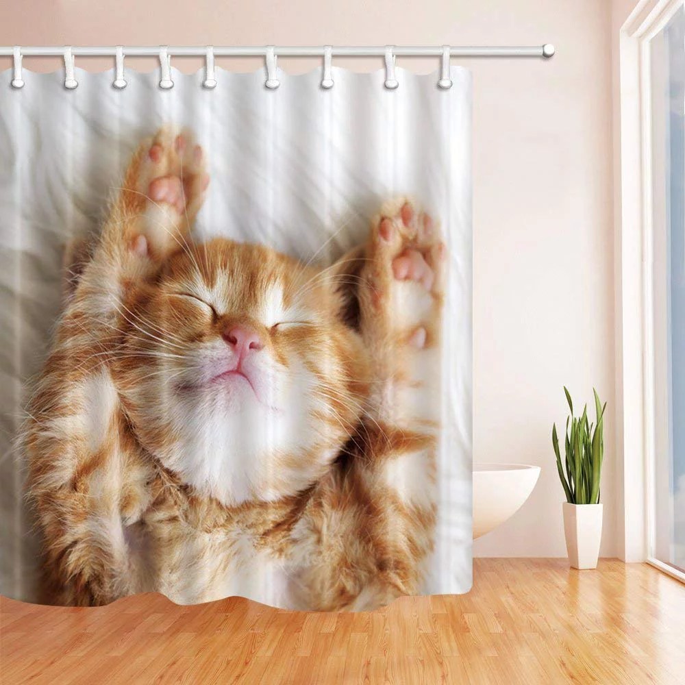 WOPOP Cat Decor A Lovely Sleeping Cat Polyester Fabric Bathroom Shower