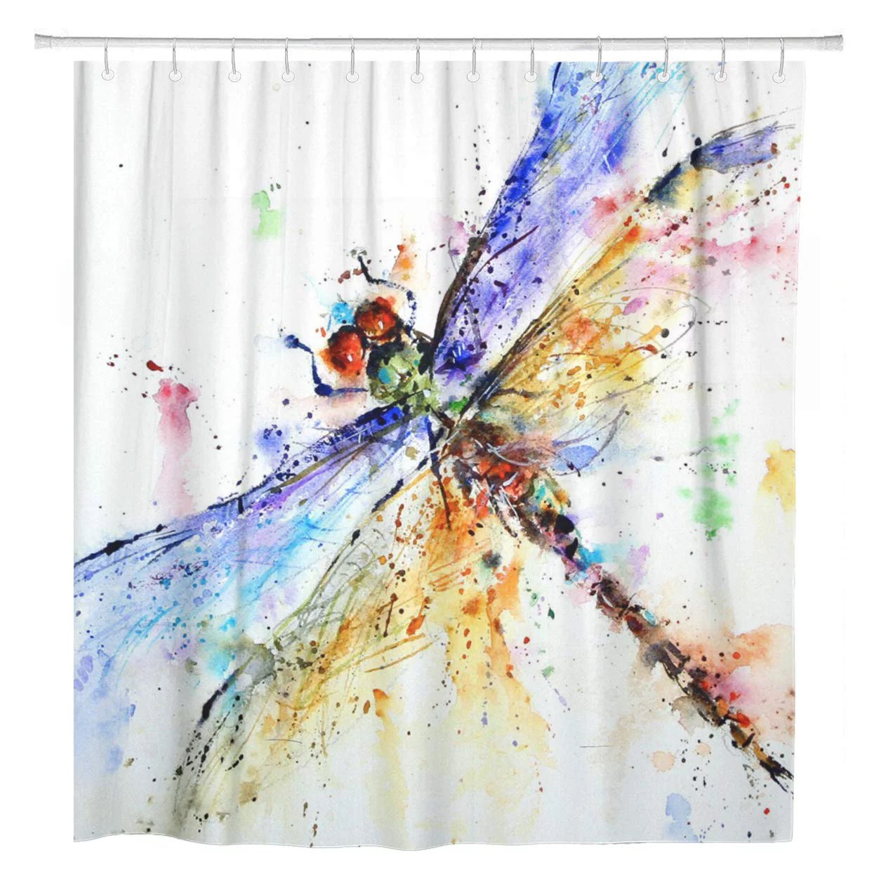 CYNLON Colorful Watercolor Dragonfly Bathroom Decor Bath Shower Curtain