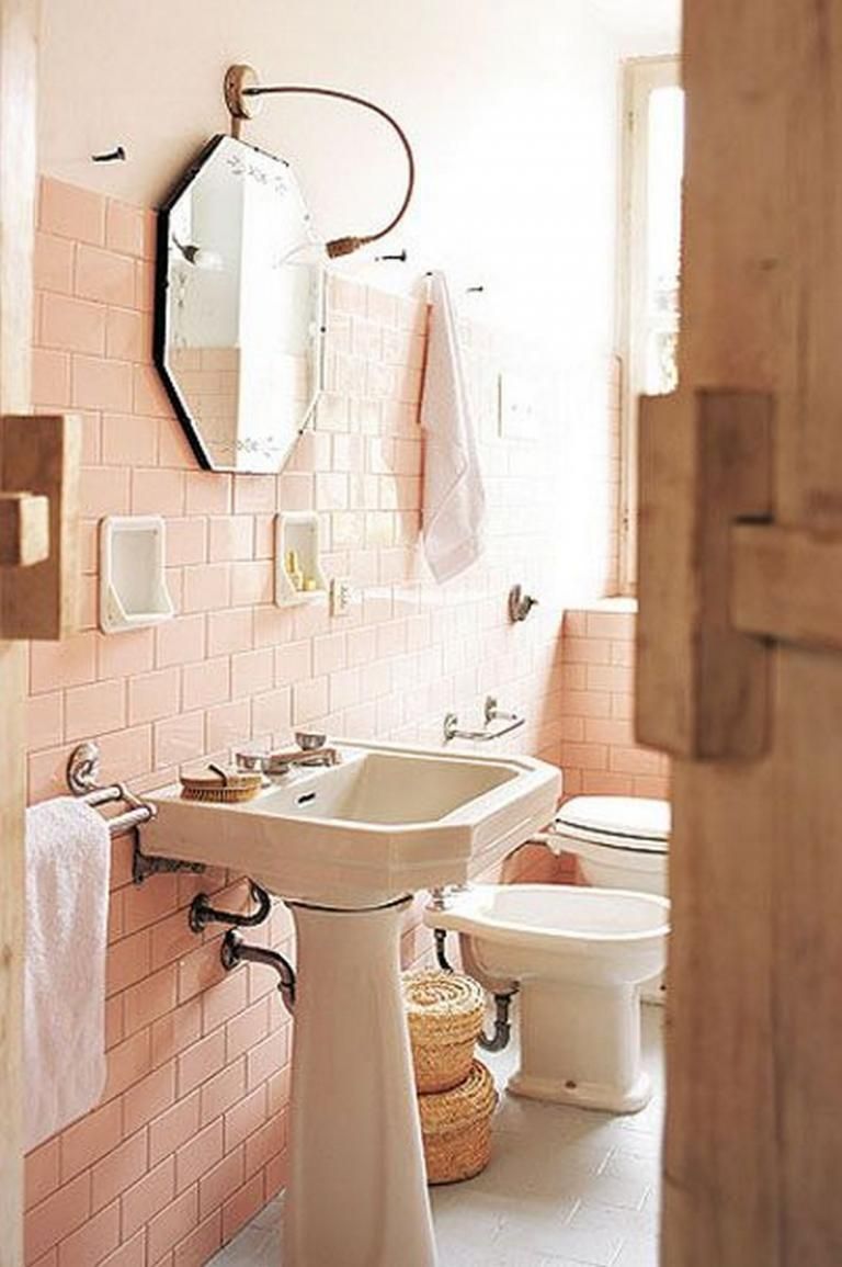 Pink and Brown Perfect Combination of Bathroom Design Ideas Pink tile