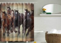 Animal Running Horse Waterproof Fabric Shower Curtain Set Bathroom