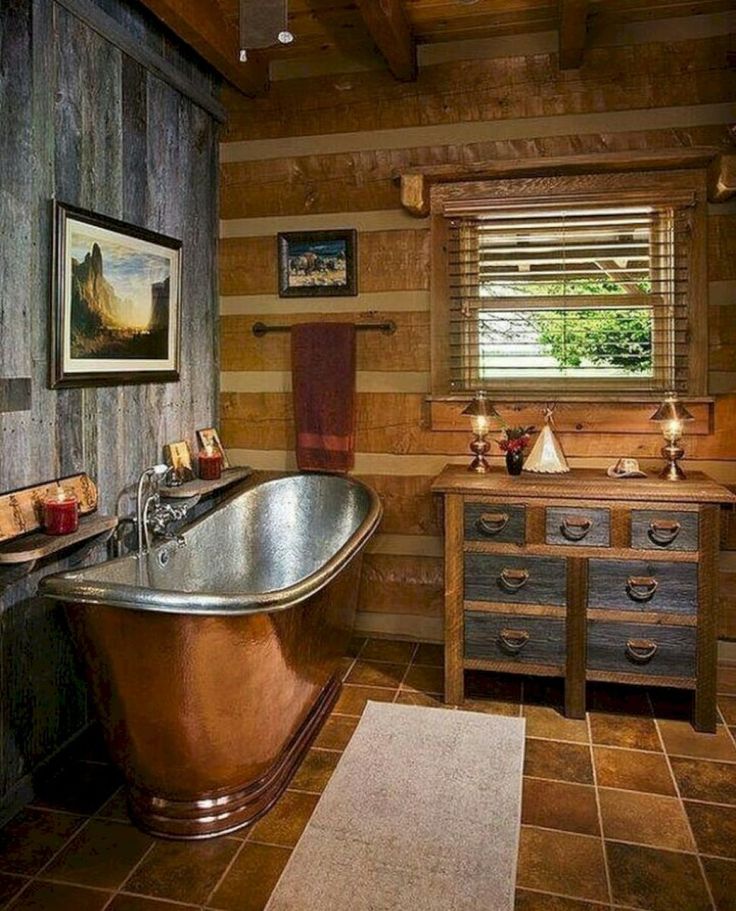 Vintage rustic bathroom decor ideas (21) Log home interiors, Cabin