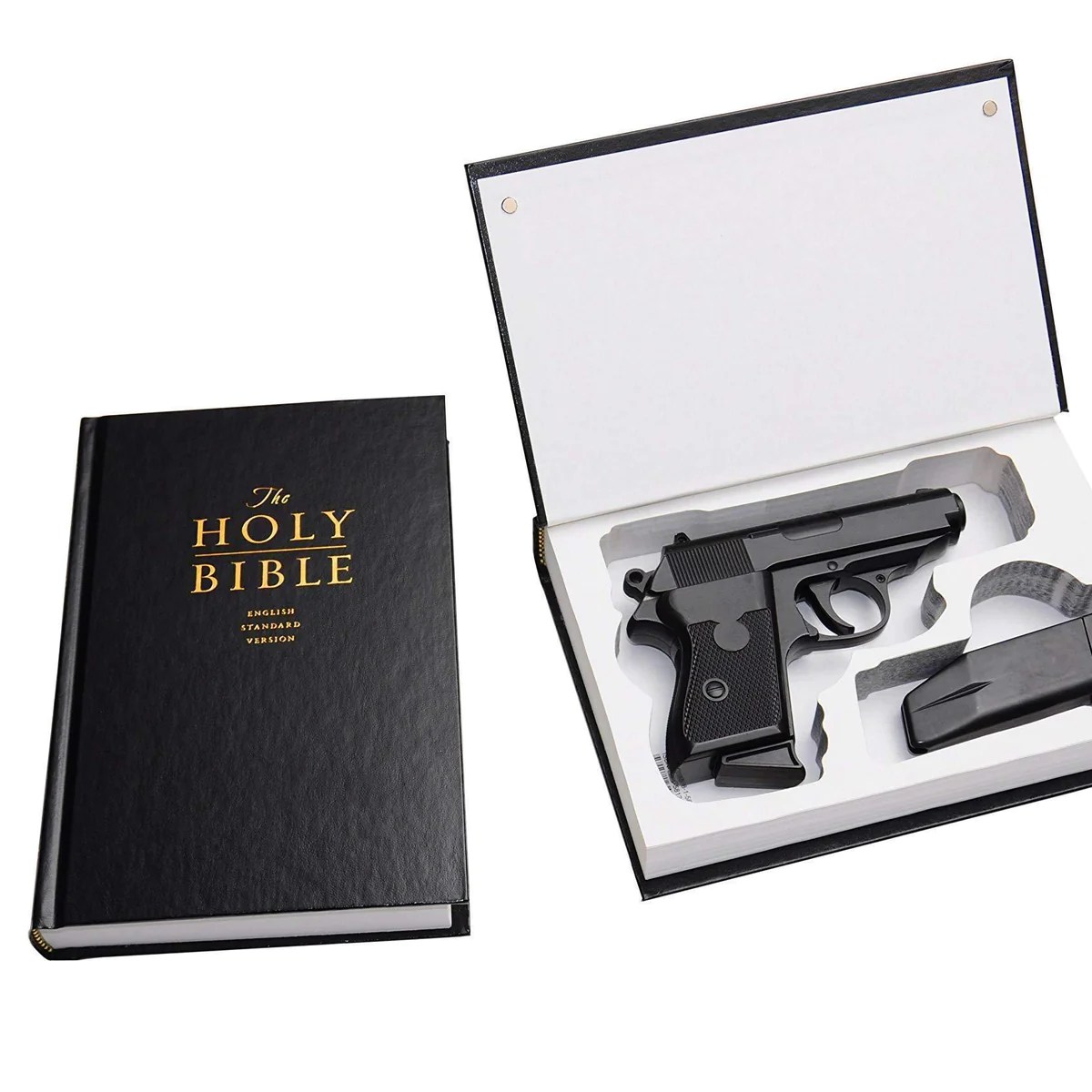 Concealed Gun Storage Bible Book Safe for Compact Handguns Diversion