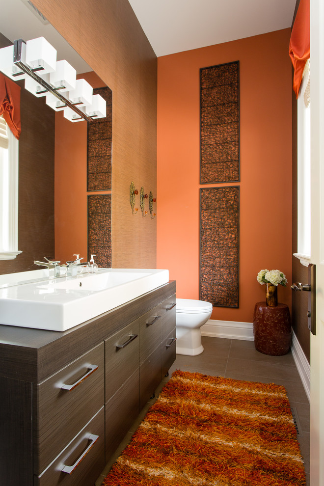 An Edgy Touch by Wood Tones Living Room Cozy Small bathroom paint