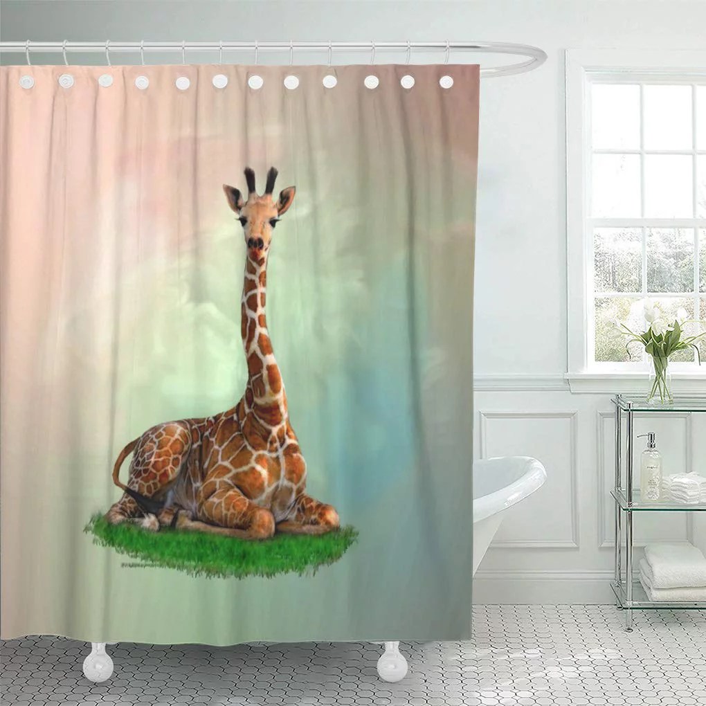 CYNLON Digital Giraffe Wildlife Wild Bathroom Decor Bath Shower Curtain