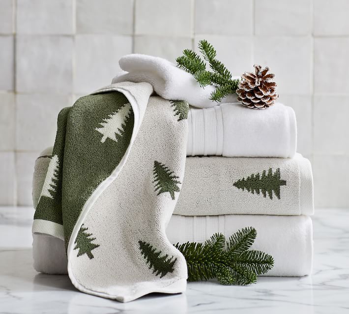 Pine Tree Organic Jacquard Towel Christmas bathroom, Christmas
