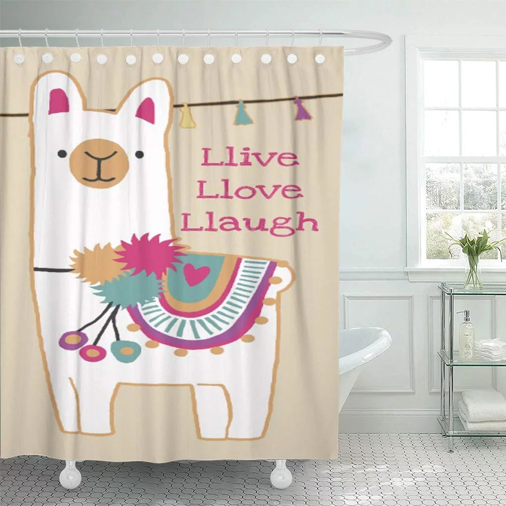 CYNLON Purple Cute Llama Custom Color Peru Live Girls Bathroom Decor