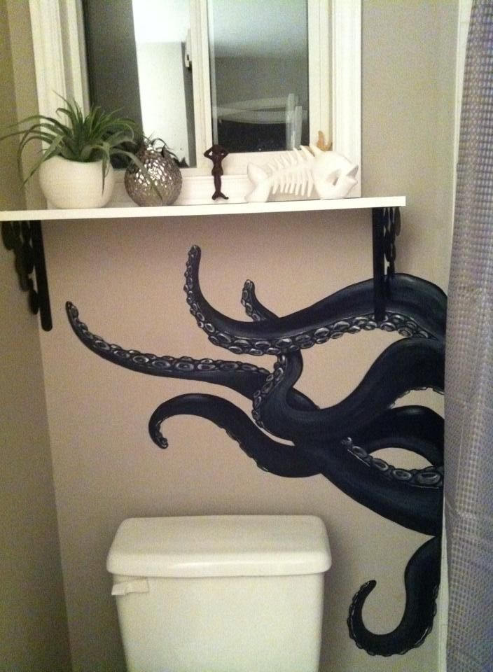 kraken bathroom mural Home decor, Pirate bathroom, Octopus bathroom