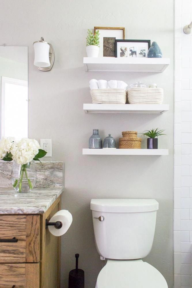 Example of modern bathroom floating shelves design ideas for you 20 in