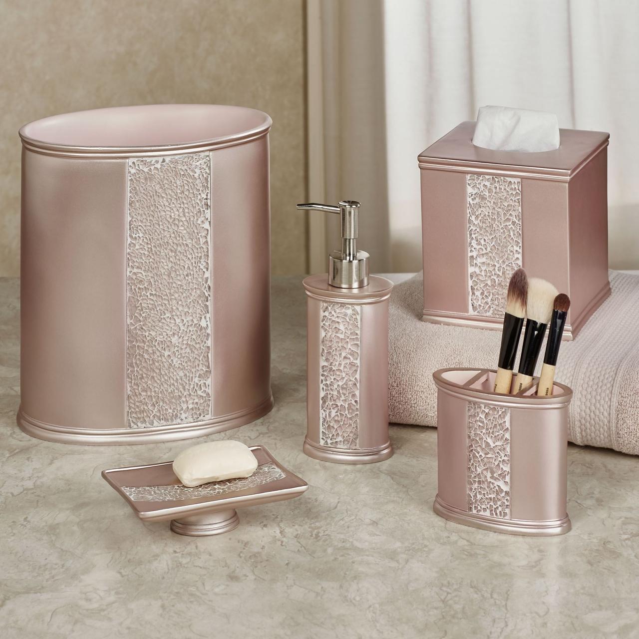 Sinatra Pale Blush Mosaic Bath Accessories in 2021 Pink bathroom