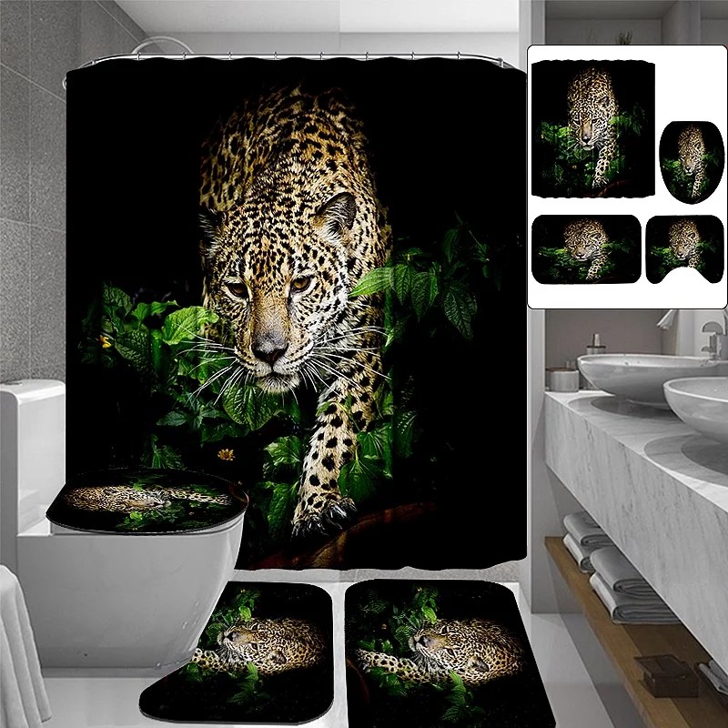 Cheetah Print Shower Curtain and Rug Sets Animal Bathroom Decor Set