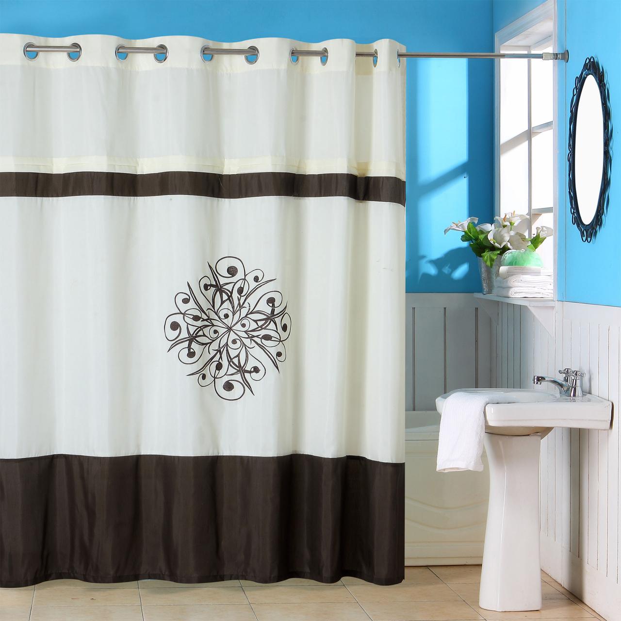 Lavish Home Lewiston Embroidered Shower Curtain w/ Grommets