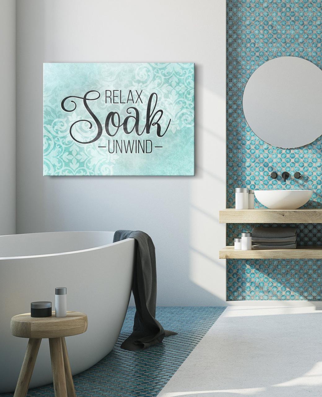 Bathroom Wall Art Relax Soak Unwind V2 (Wood Frame Ready To Hang) in