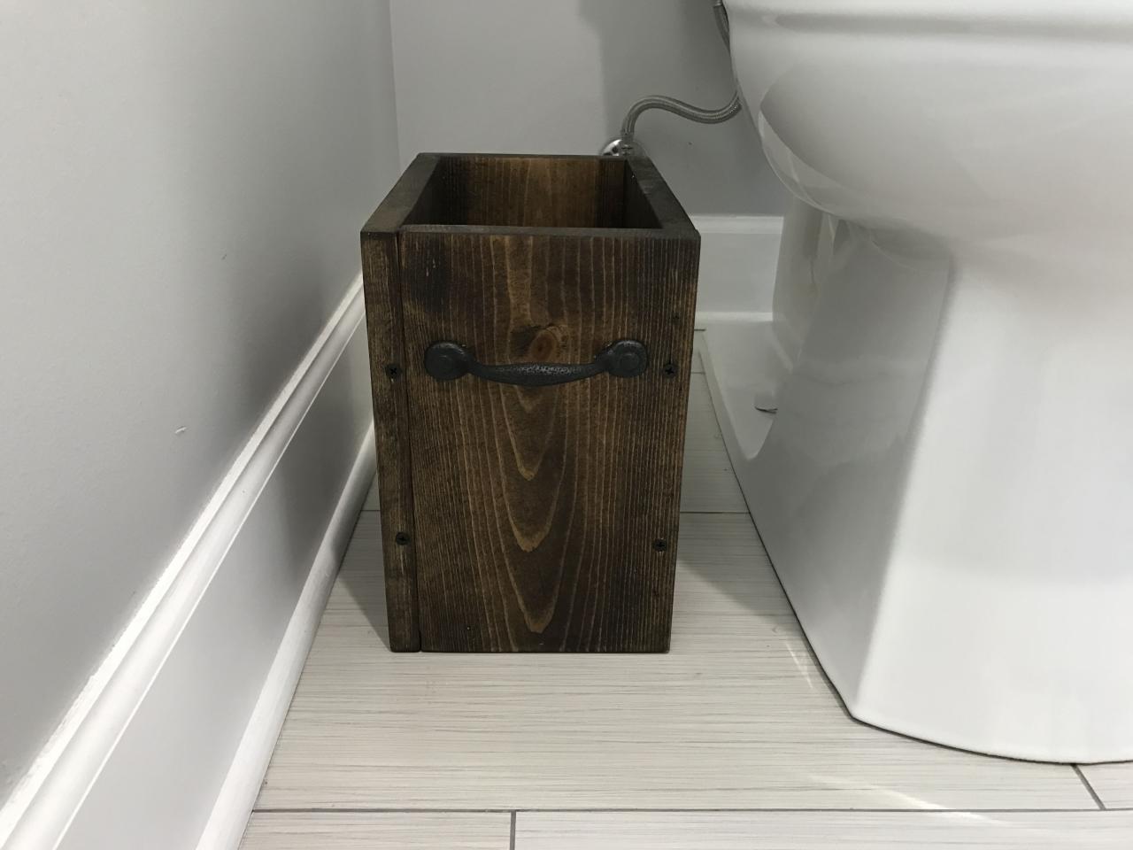Wooden Trash Can Bathroom Space, Bathroom Decor, Basement Bathroom