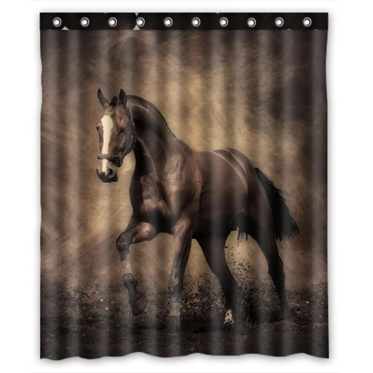 ZKGK Running Horse Waterproof Shower Curtain Bathroom Decor Sets with