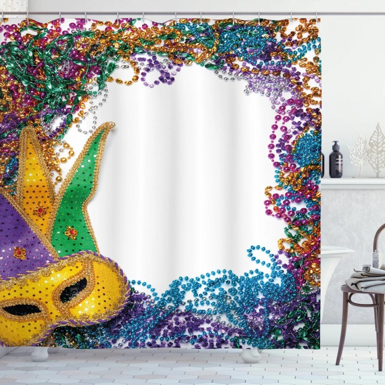 Mardi Gras Shower Curtain, Colorful Framework Design with Vibrant Beads