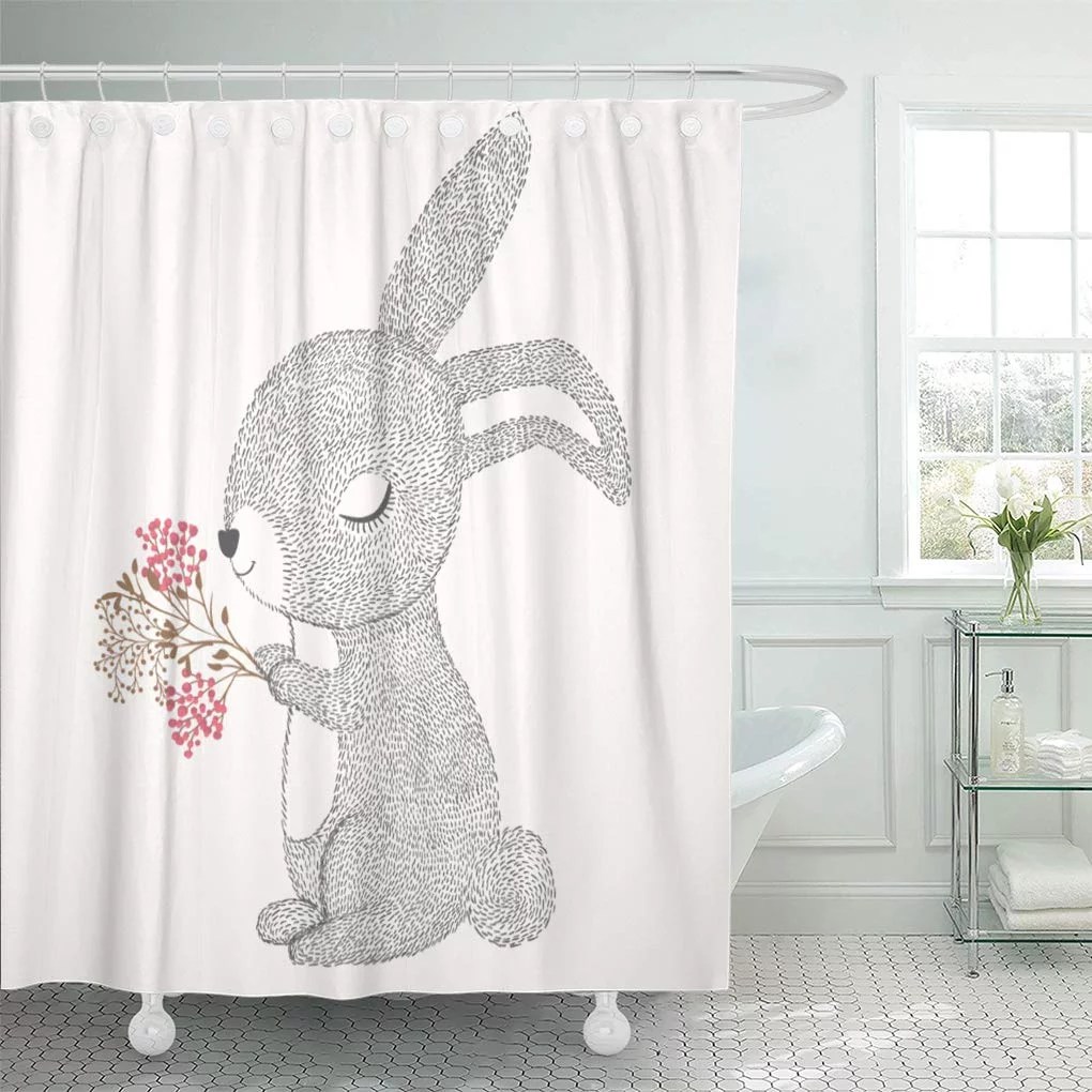 CYNLON Watercolor Bunny Black Rabbit Happy Easter Pink Cute Bathroom