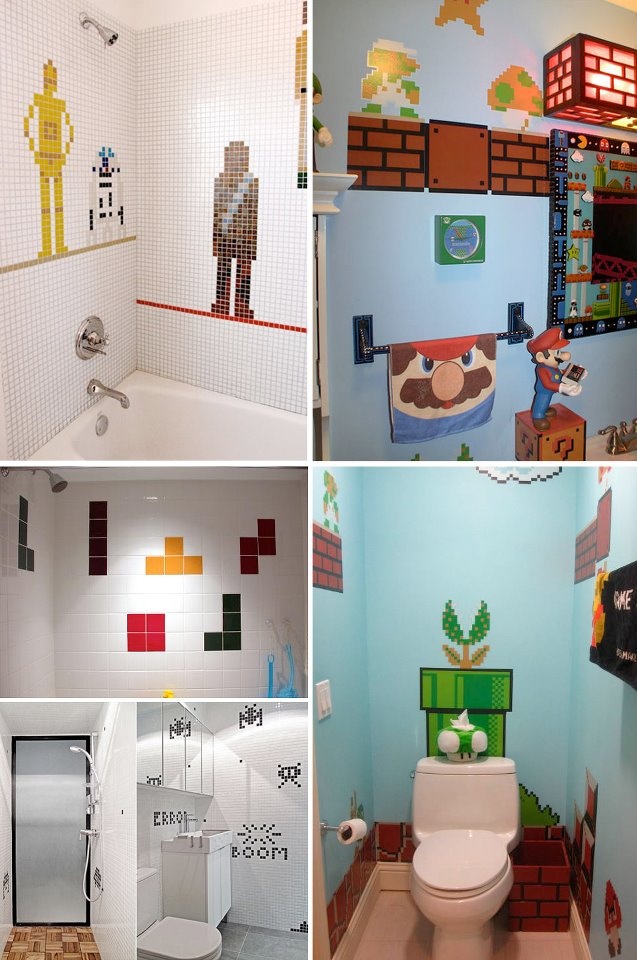 Video Game Bathrooms. The tetris shower would be so awesome and super
