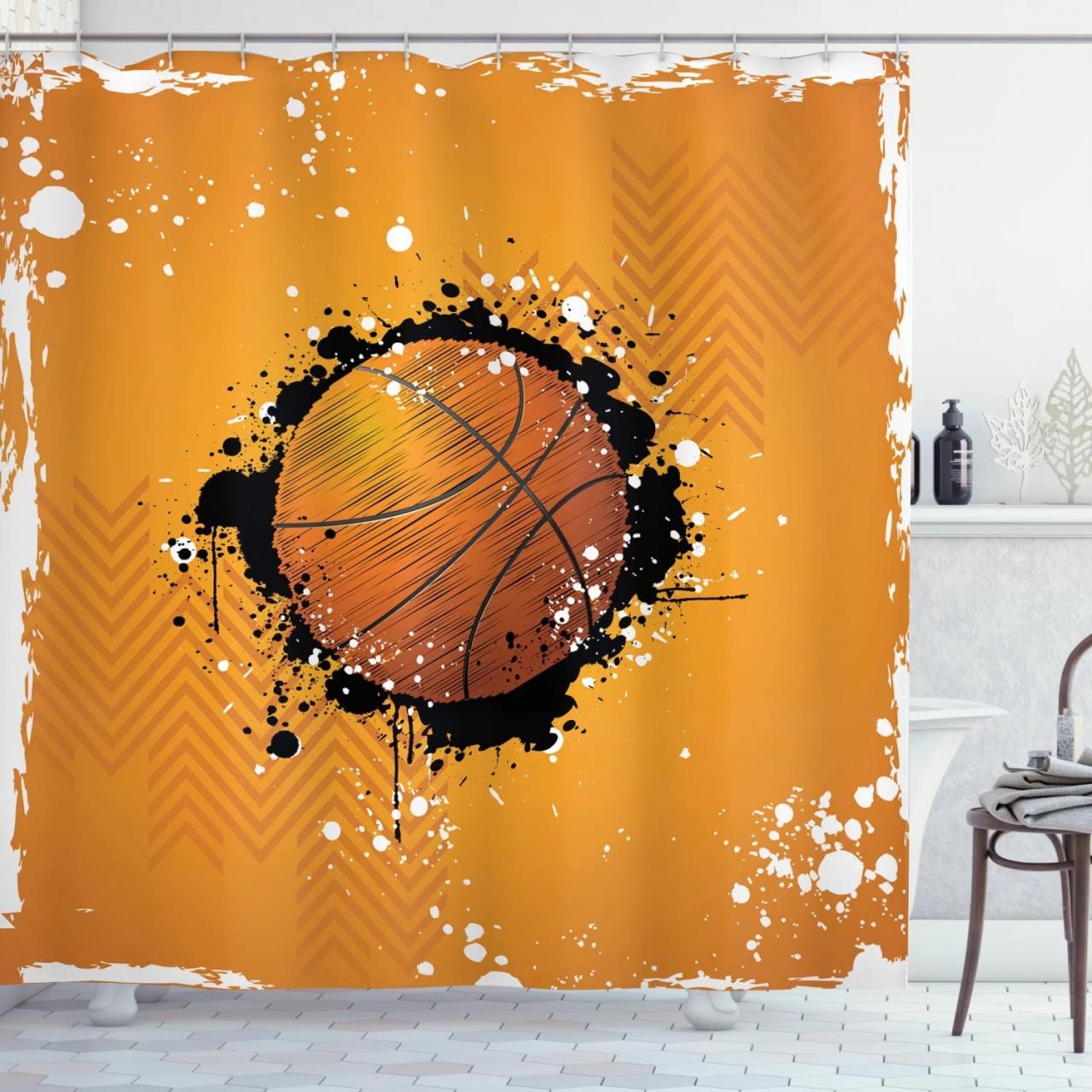 Basketball Shower Curtain, Basketball and Paint Splashes on Abstract