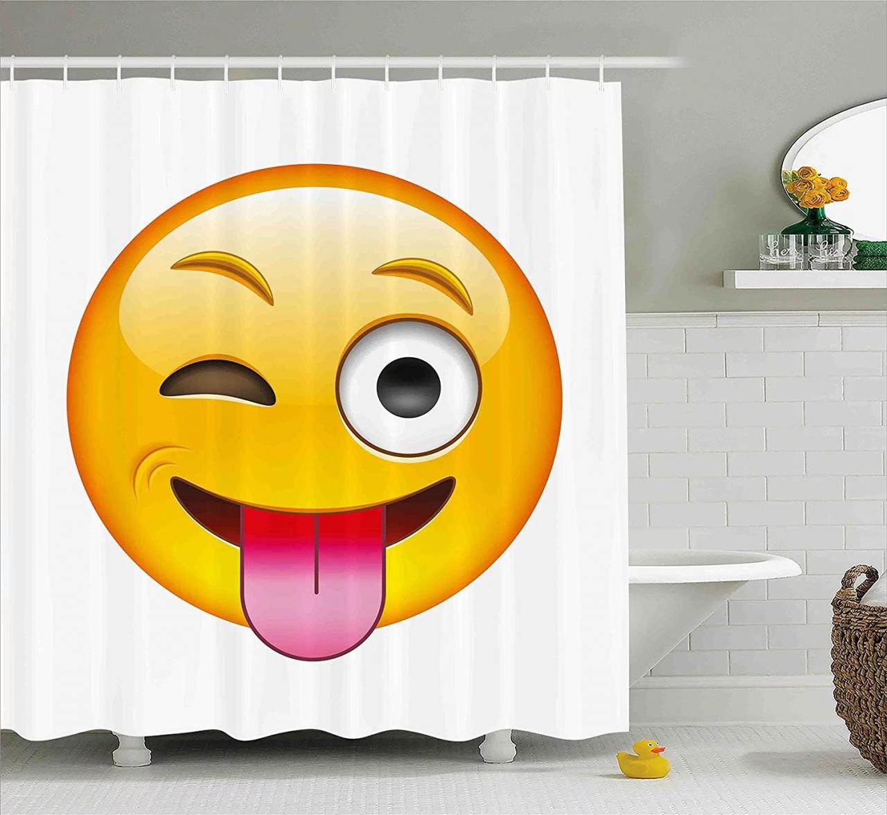 Emoji Shower Curtain by , Cartoon like Technologic Smiley Flirty
