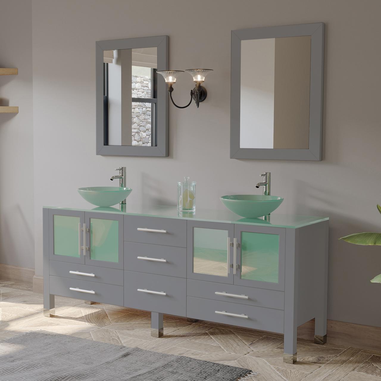 71" Double Sink Bathroom Vanity Set in Modern Gray Finish with Polished