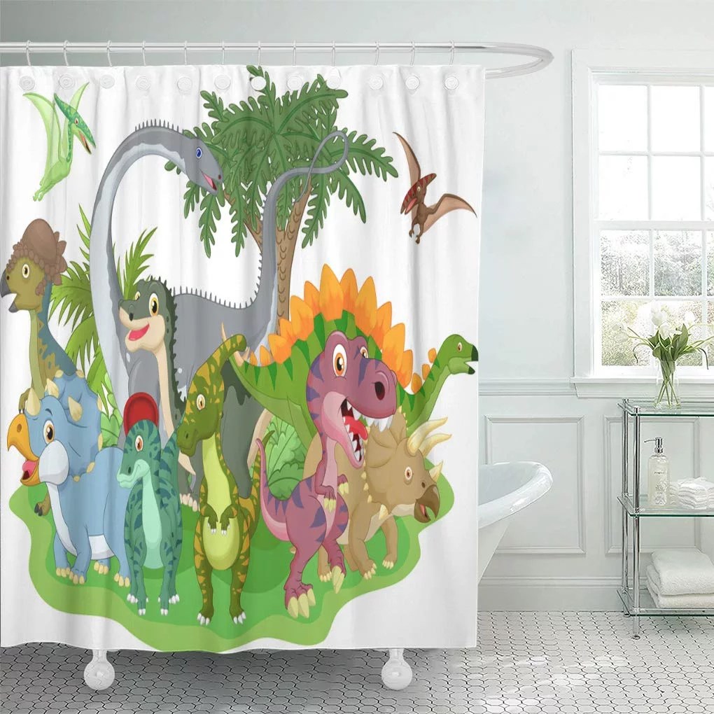 CYNLON Jurassic Colorful Dino Cartoon Group of Dinosaur Green Bathroom