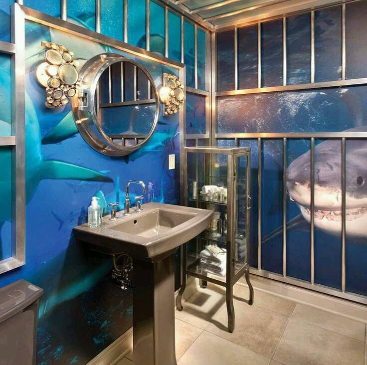 Shark cage bathroom Sea bathroom decor, Ocean bathroom decor, Ocean