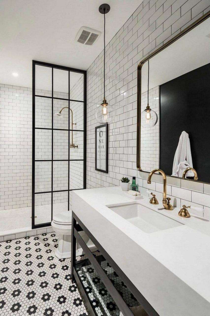 Black And White Subway Tiles Bathroom Design (25) White