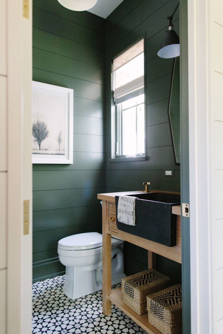 Take a Tour of This Incredible Modern Farmhouse Green bathroom paint