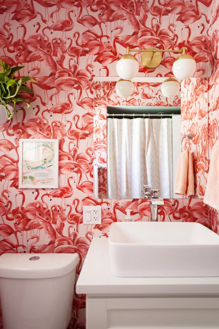 MidCentury Resort Inspired Flamingo Bathroom Refresh Melodrama