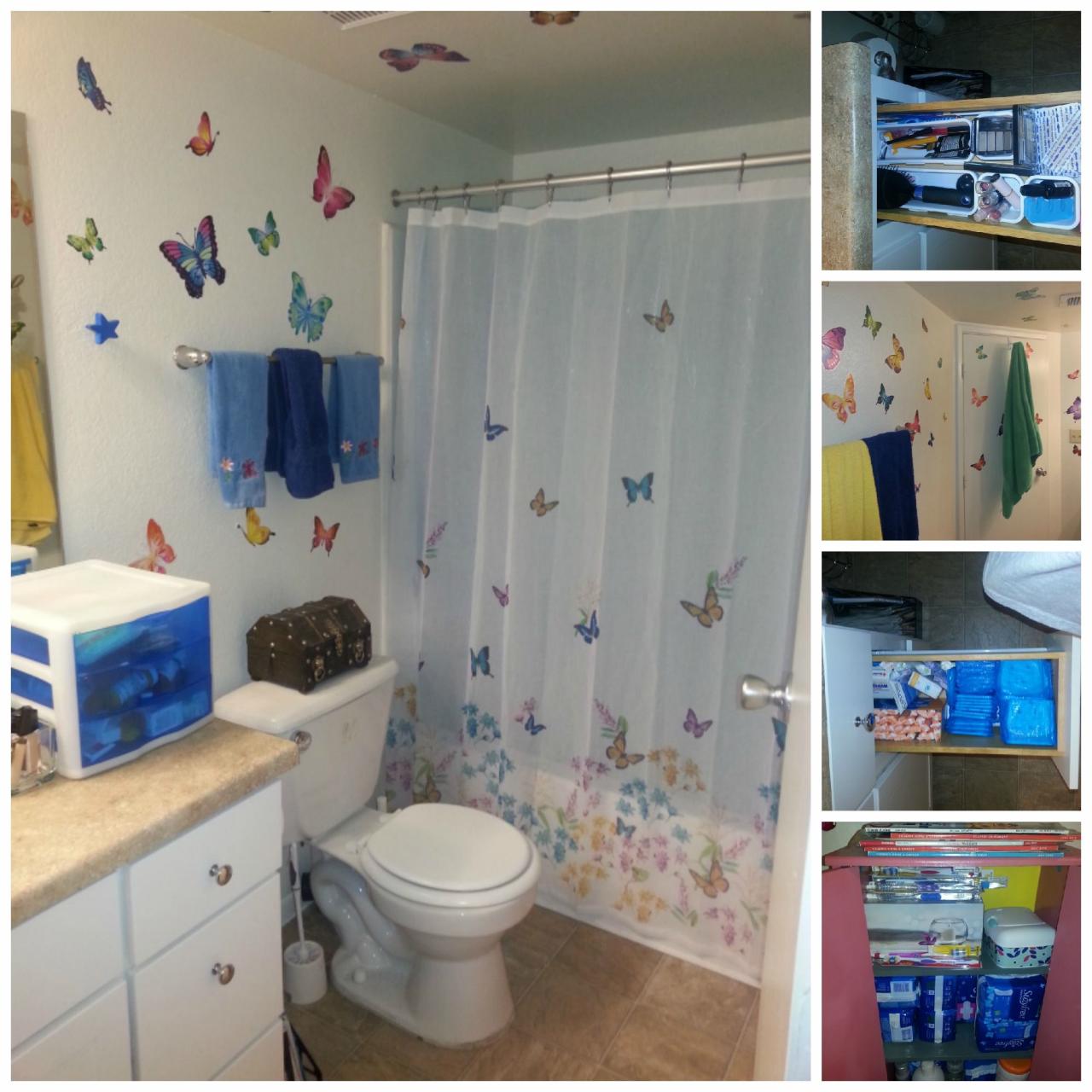 This is my butterfly bathroom. Butterflies make me happy. Organized and