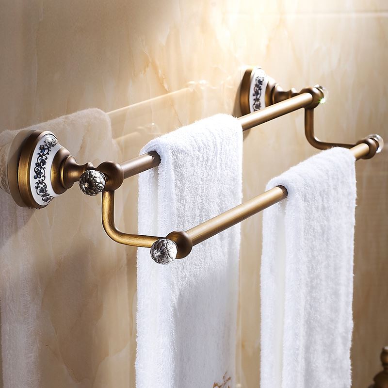 European Vintage Bathroom Accessories Towel Rack Antique Brass Towel Bar