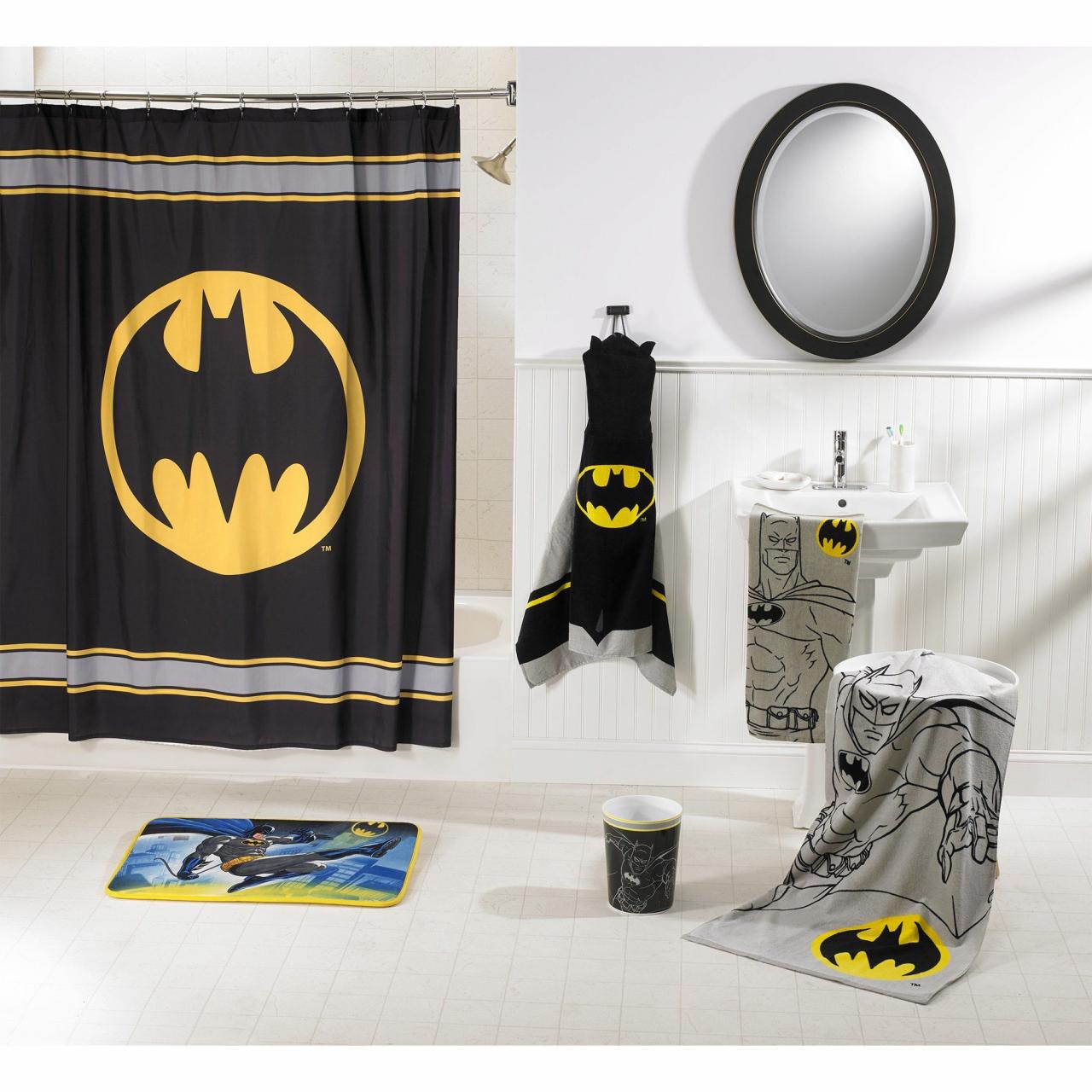 Batman Kids Bathroom Decorative Fabric Shower Curtain, 72" x 72