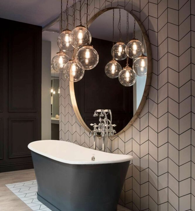 Riad Clear Globe Pendant Cluster, Five Light Best bathroom lighting