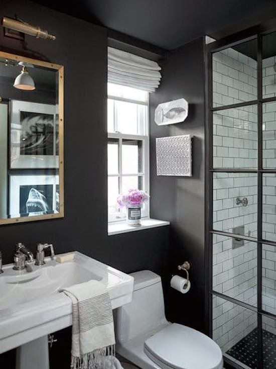 Black Walls. Stylish bathroom, Black bathroom, Bathroom design