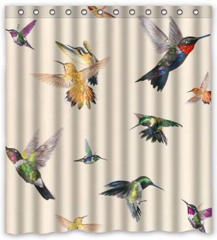 GreenDecor Hummingbird Novelty Waterproof Shower Curtain Set with Hooks