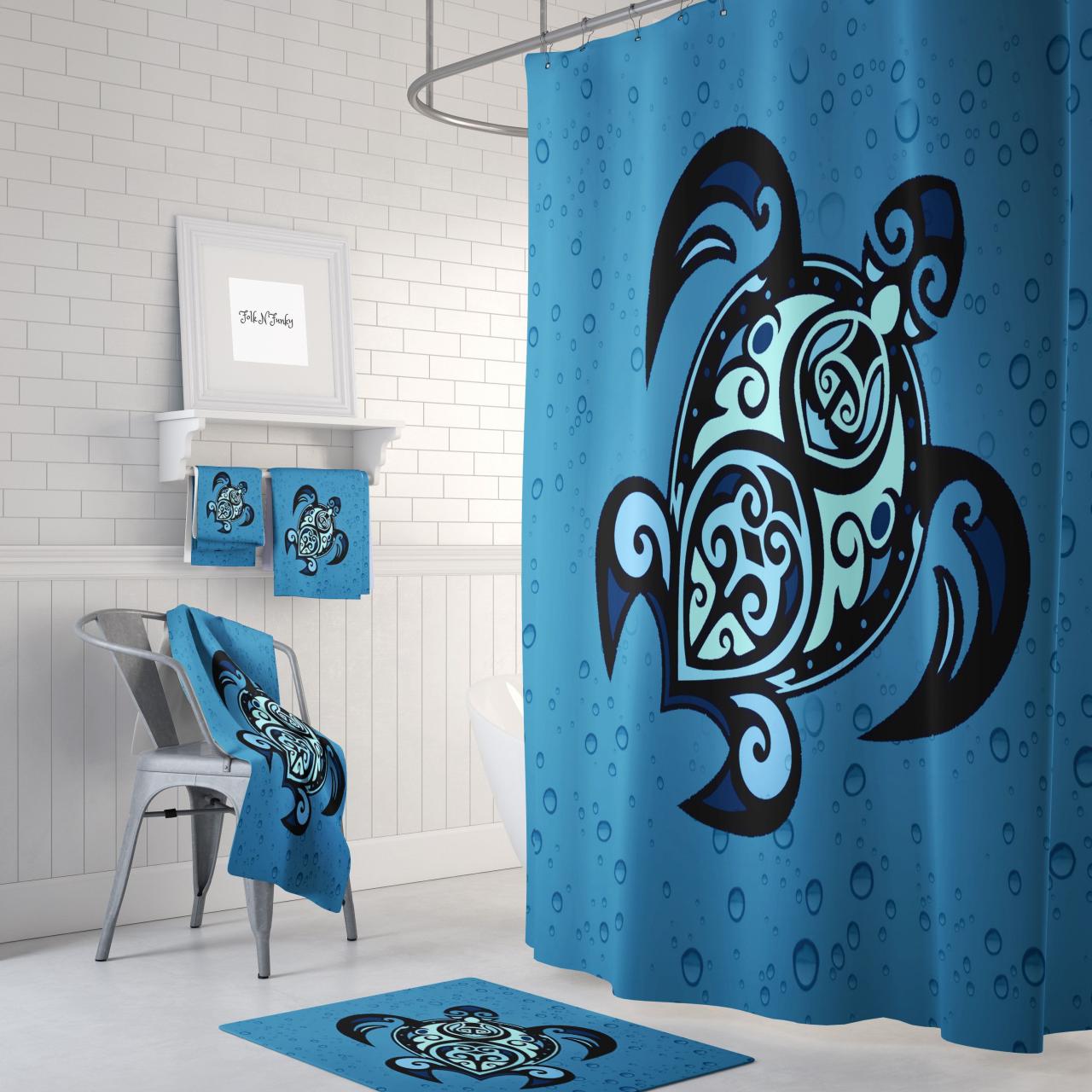 Sea Turtle Shower Curtain ,Blue , Nautical Bathroom Decor , Turtle