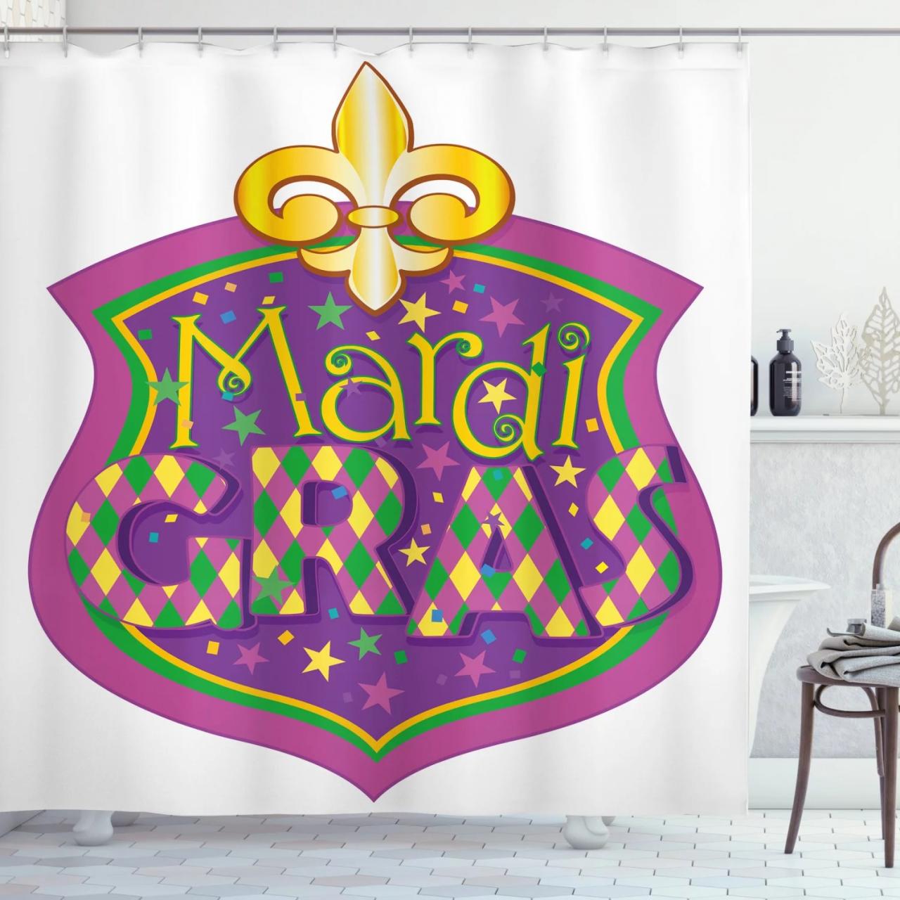 Mardi Gras Shower Curtain, Blazon Design Festive Mardi Gras Inscription