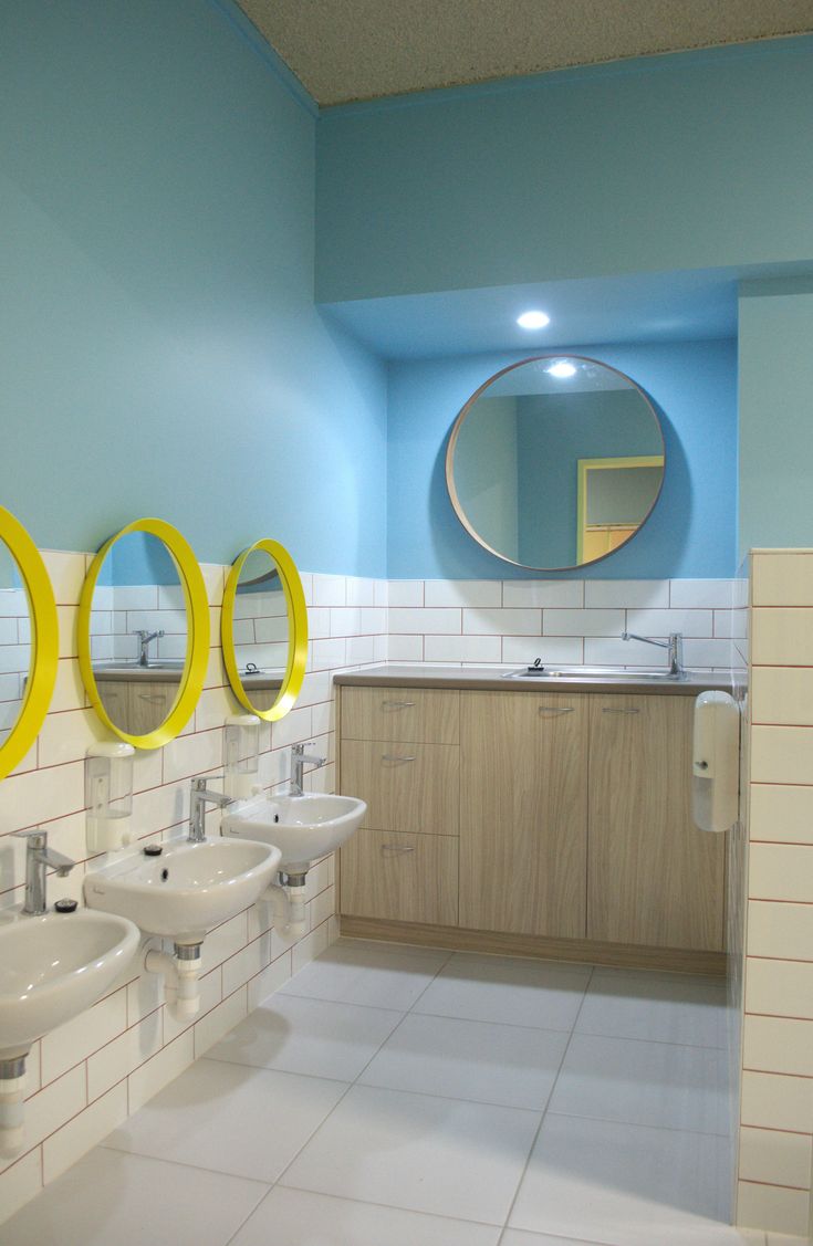 Preschool bathroom School bathroom, Bathroom kids, Round mirror bathroom