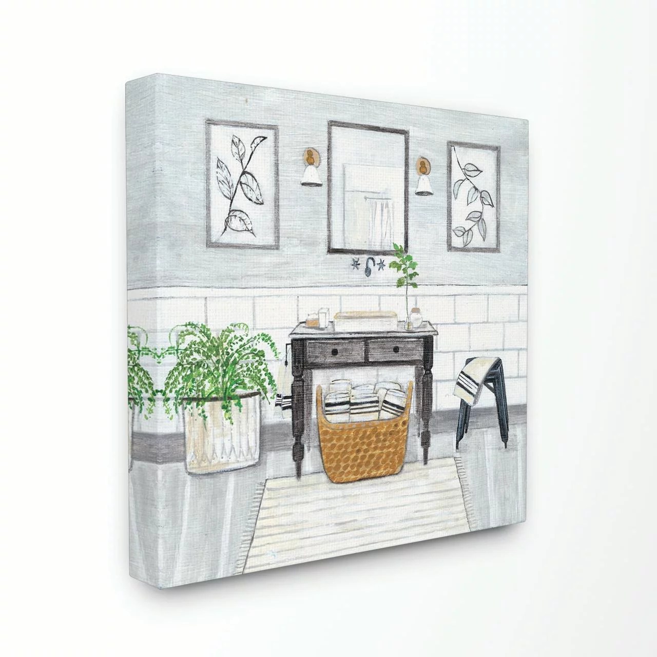 Stupell Home Décor Bathroom Farmhouse Style Neutral Gray Drawing Canvas