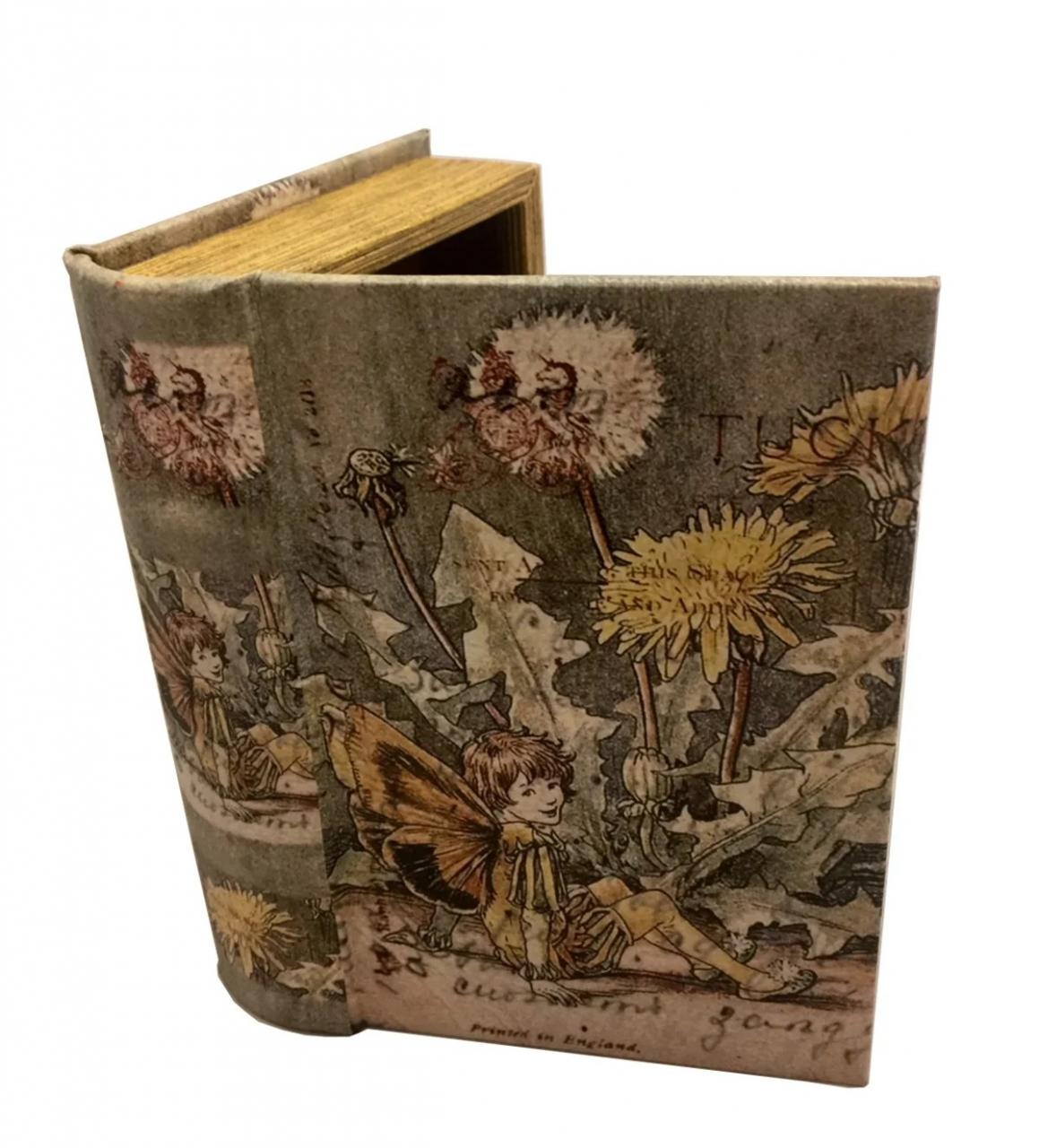 Vintage Fairy Book Box Leather Over Wood Secret Storage Box Fairy