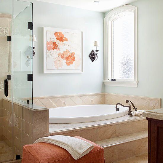 Orange and Blue Bathroom Shower remodel, Top bathroom design, Small