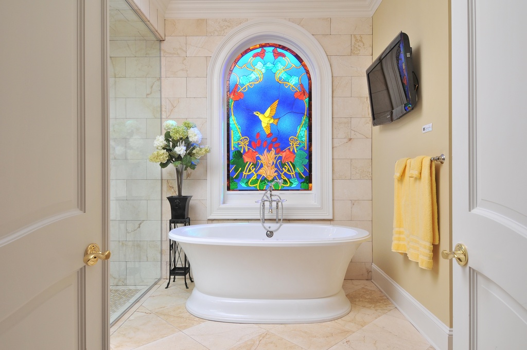 Stained Glass Patterns For Bathroom Windows / "Austin Oak" bathroom