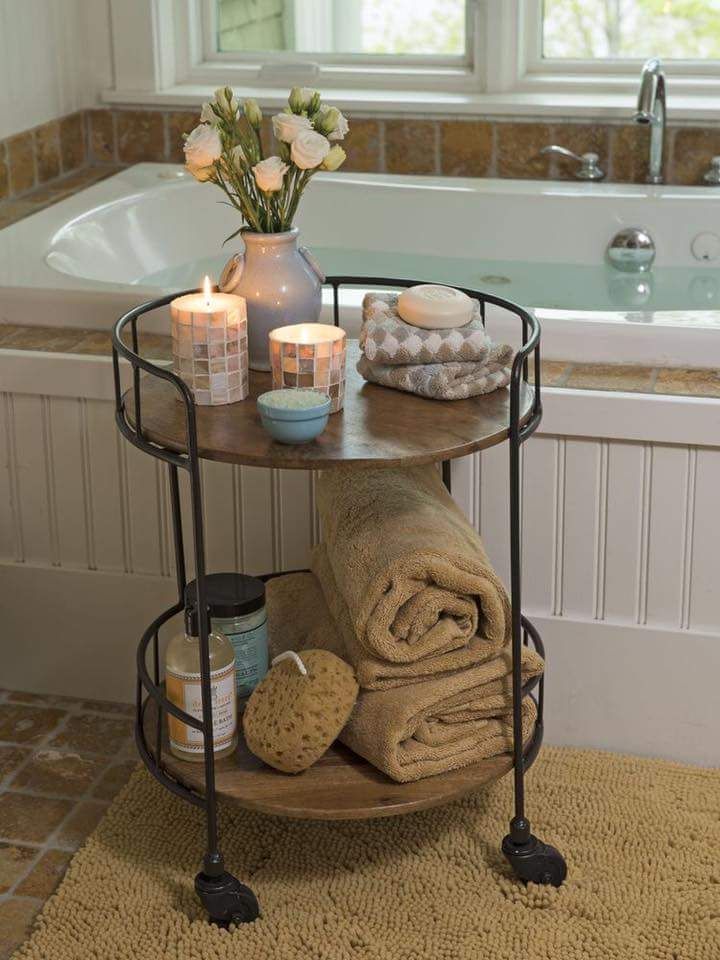Love this. Cute idea for the bathroom. Rustic side table, Budget home