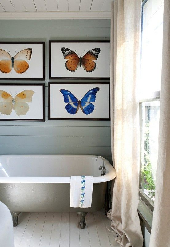 butterflies, wall color tub. Butterfly bathroom, Bathroom decor