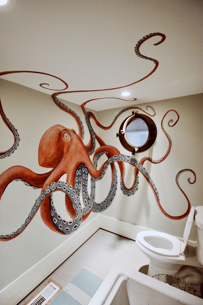 Octopus bathroom ideas ⚡️ Octopus Bathroom Decor, Bathroom Mural