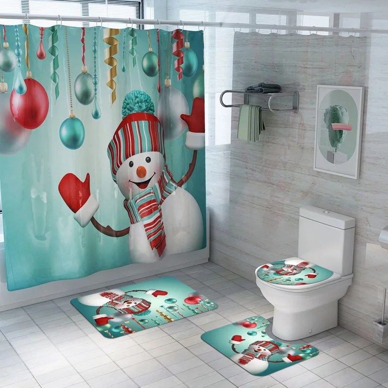 EFINNY 4 PCS Christmas Bathroom Decorations Set Toilet Seat Cover Rug