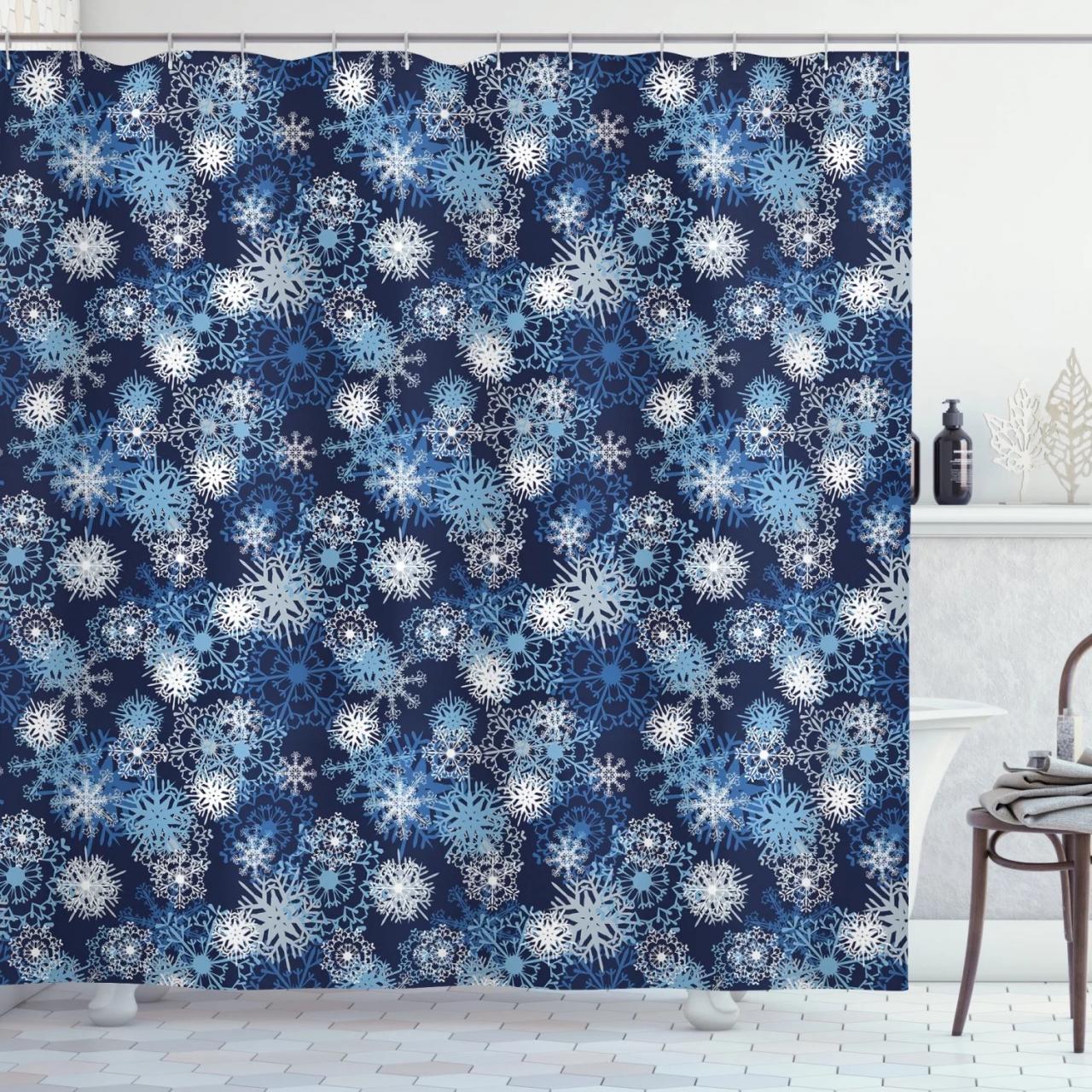 Winter Shower Curtain, Various Different Ornate Snowflakes Blizzard