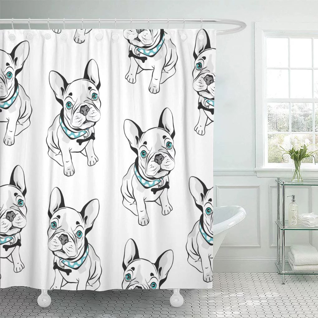 CYNLON Gray Frenchie French Bulldog on Funny Dogs Blue Eyes Bathroom